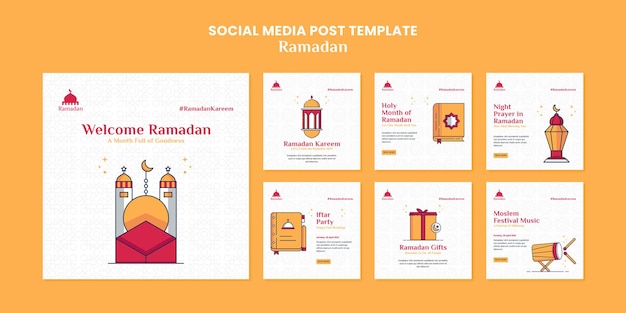 PSD post illustrato sui social media di ramadan kareem