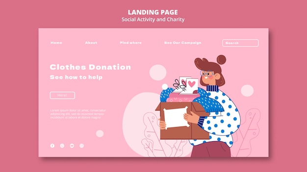 Illustrated social activity and charity web template