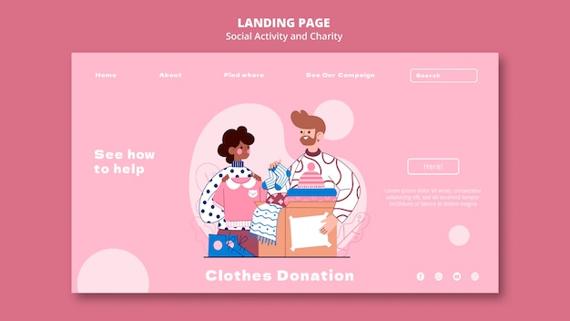 PSD illustrated social activity and charity web template