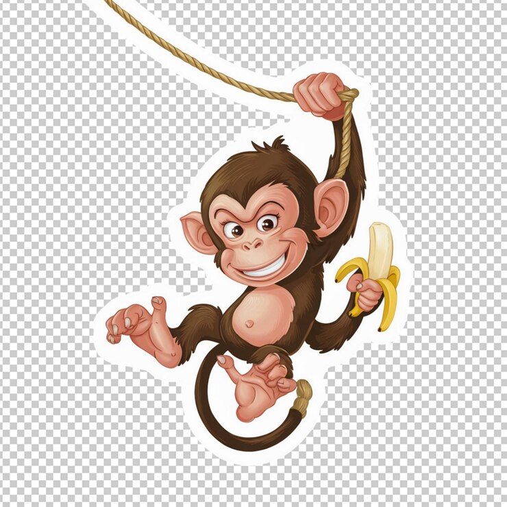 PSD illustrated sticker of a brown monkey isolated on transparent background