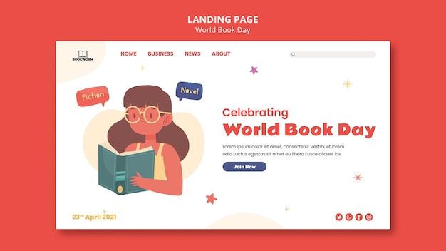 PSD illustrated world book day landing page