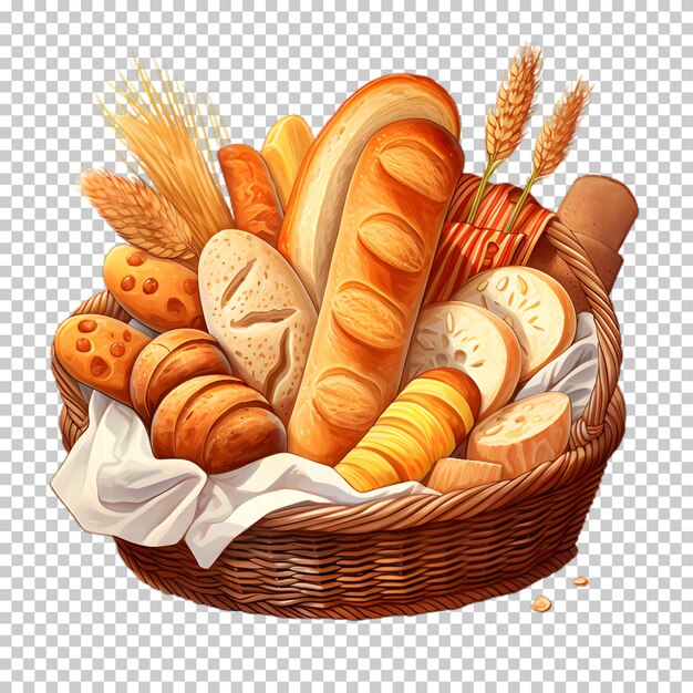 PSD illustratie mand met brood op doorzichtige achtergrond