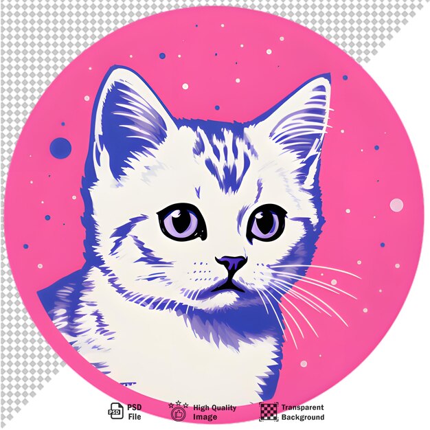 PSD illustratie ronde sticker voor katten op transparante achtergrond