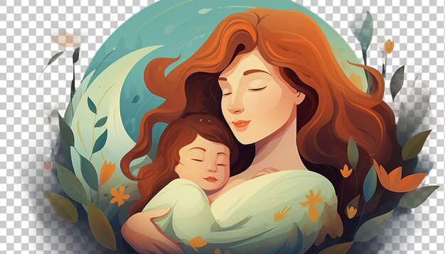 PSD illustratie van cartoon personage moeder en baby png