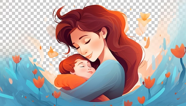 PSD illustratie van cartoon personage moeder en baby png