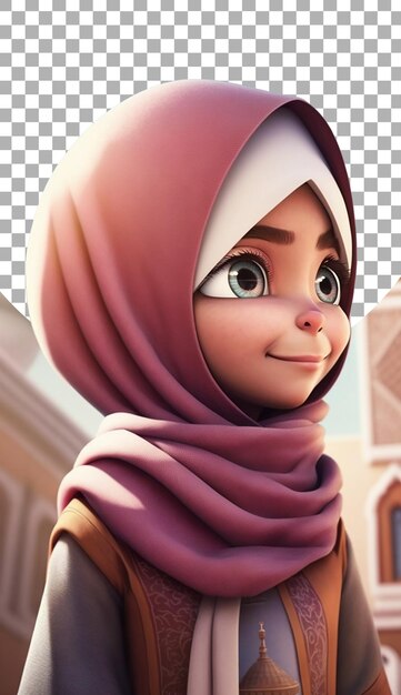 PSD illustratie van een 3d cartoon personage van een moslimvrouw op een doorzichtige achtergrond