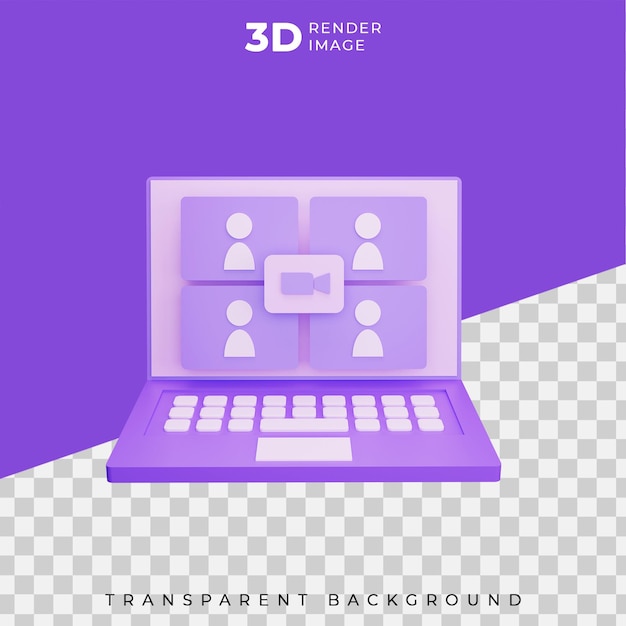 Illustratie van een 3D-zoomvergadering op de voorkant van de laptop