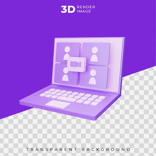 Illustratie van een 3D-zoomvergadering op laptop