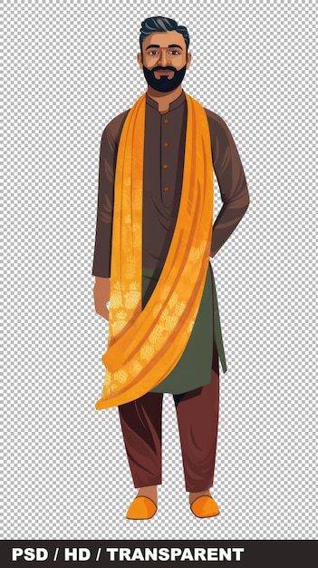 PSD illustratie van een indiase man gekleed in een traditionele kurta uitnodiging ontwerp bruiloft en evenementen