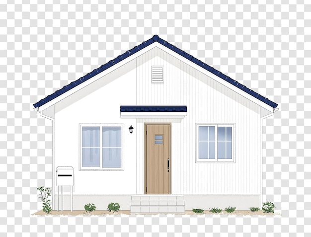 Illustratie van een klein modern huis met een eenvoudige landschapsarchitectuur
