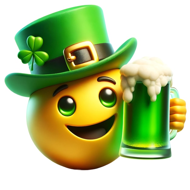 PSD illustratie van een leprechaun emoticon met een beker groen bier