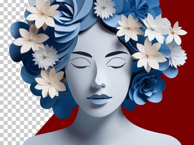 PSD illustratie van gezicht en bloemen stijl papier snijden vrouwen39s dag concept