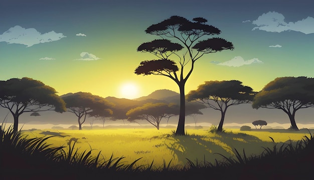 Illustratie van het landschap van de savanne