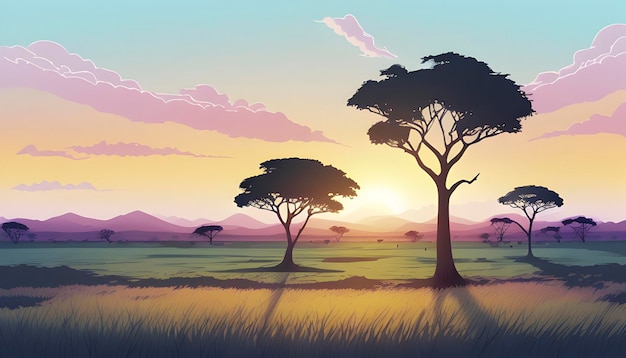 PSD illustratie van het landschap van de savanne