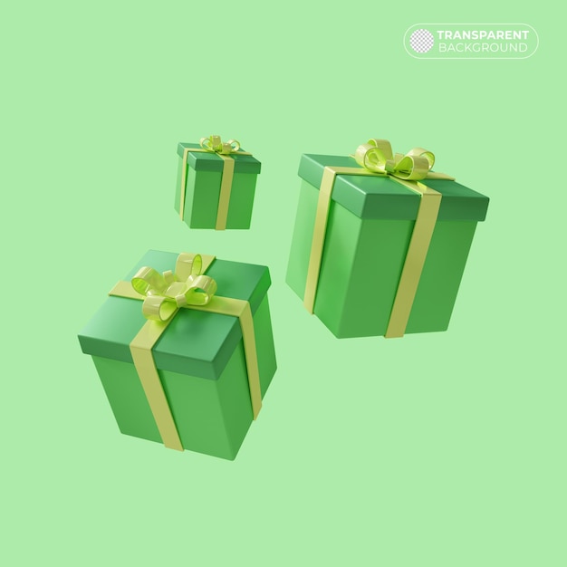 PSD illustration of 3 floating green color gift boxes in 3d render