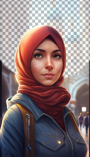 PSD illustration of a 3d cartoon character of a muslim woman on transparent background