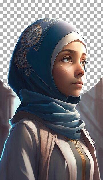 PSD illustration of a 3d cartoon character of a muslim woman on transparent background