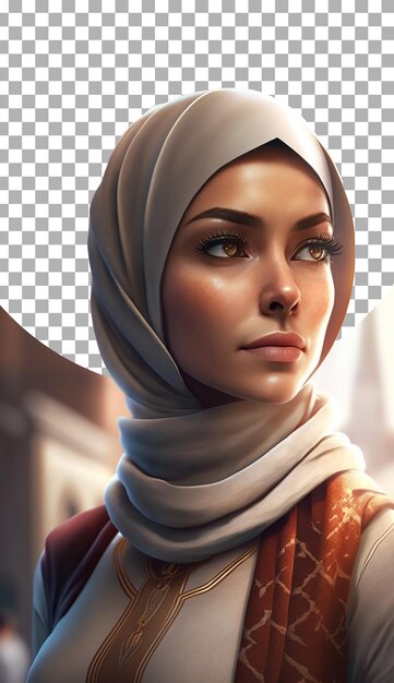 PSD illustration of a 3d cartoon character of a muslim woman on transparent background