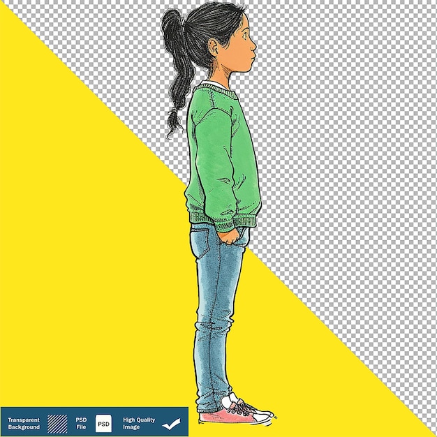 Illustration 8yearold girl fulllength transparent background png psd