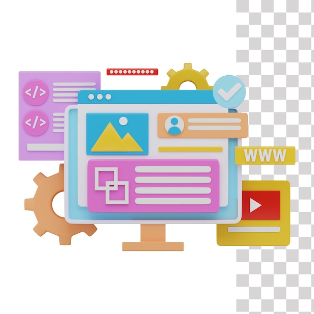 Illustration af webdesign, en computer med en webside på