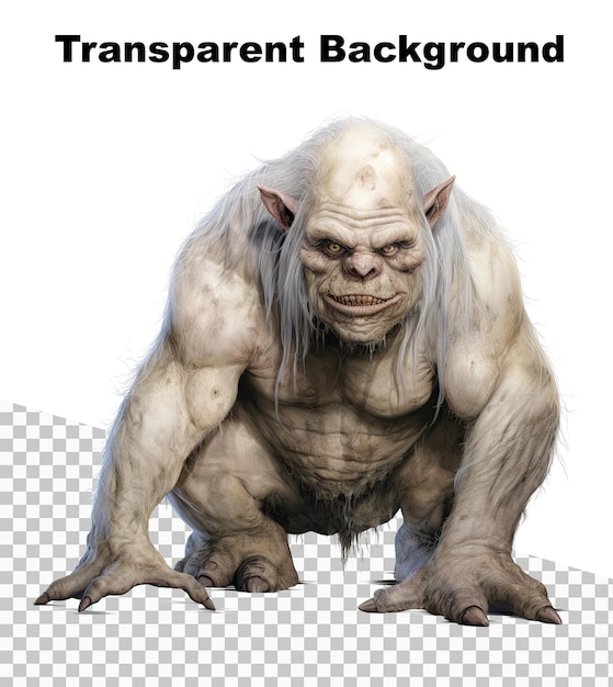 An illustration of an aggressive cave troll on transparent background