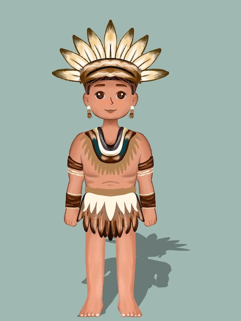 PSD illustration of an amazon tribal character in his traditional dress