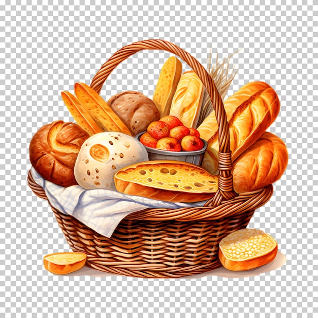 Illustration basket with bread on transparent background