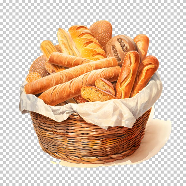 Illustration basket with bread on transparent background