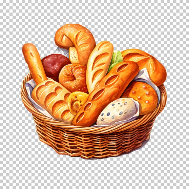 PSD cesto illustrativo con pane su sfondo trasparente