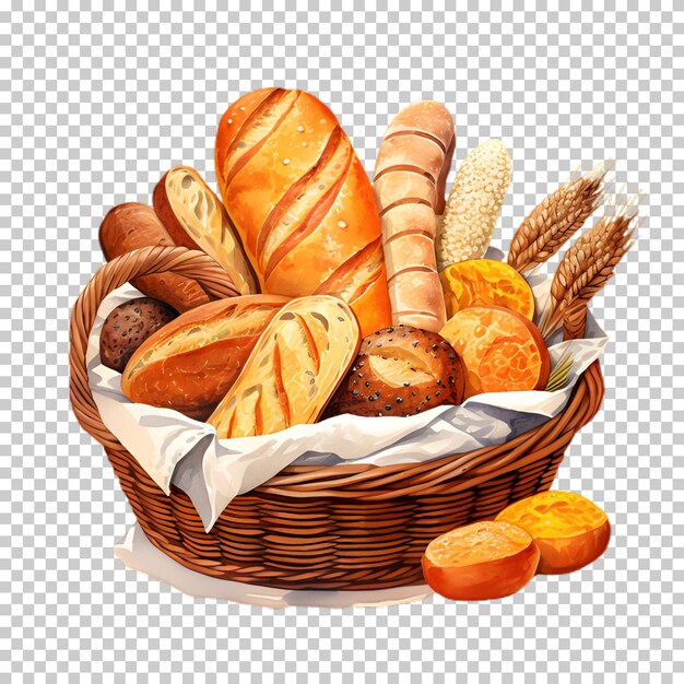 Illustration basket with bread on transparent background