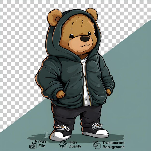 PSD イラスト 熊はジャケットを着ている 透明な背景に隔離されている png ファイルを含みます