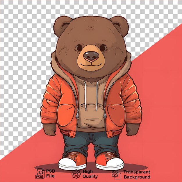 PSD illustration bear is wearing a jacket isolated on transparent background include png file