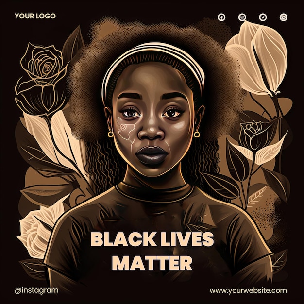 Illustration black lives matter no racism square flyer
