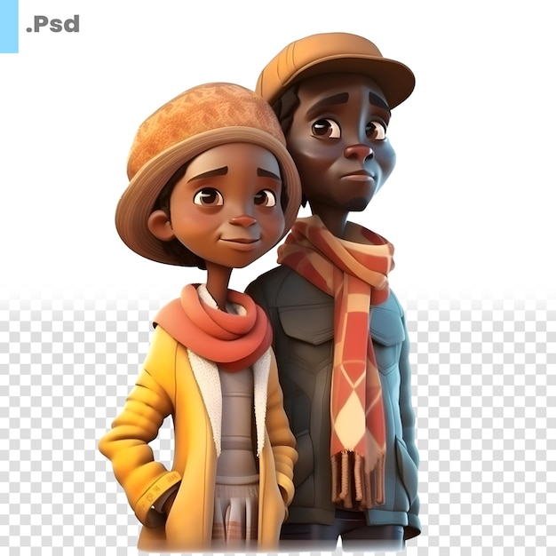 Illustration of a boy and a girl wearing a hat and coat psd template