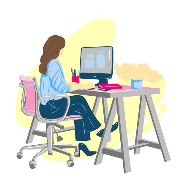 PSD illustration of a business women working in an office