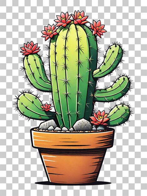 PSD illustrazione di una pianta di cactus in una pentola su uno sfondo trasparente