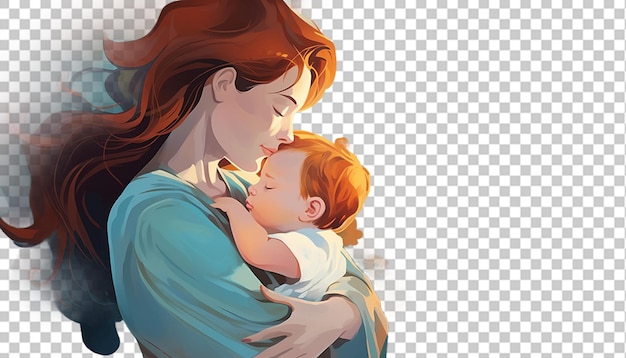 PSD illustration of cartoon character mother and baby png