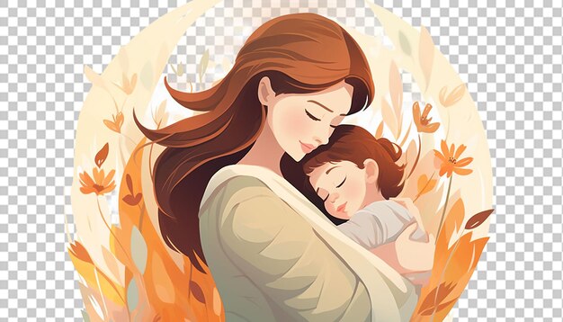 PSD illustration of cartoon character mother and baby png