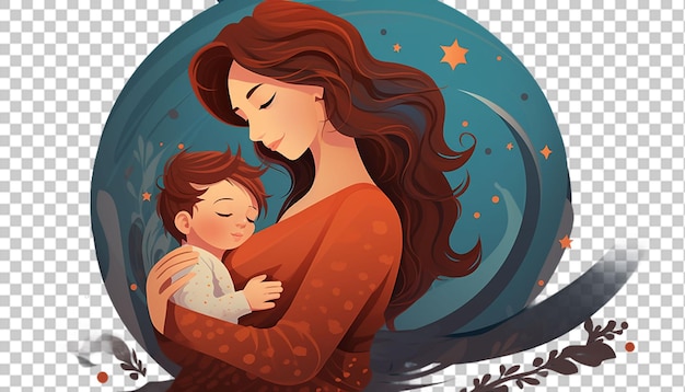 PSD illustration of cartoon character mother and baby png