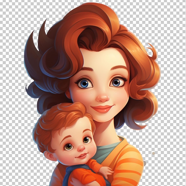 PSD illustration of cartoon character mother and baby png