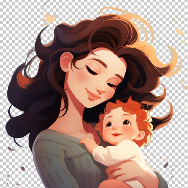 PSD illustration of cartoon character mother and baby png