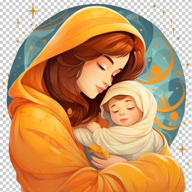 PSD illustration of cartoon character mother and baby png