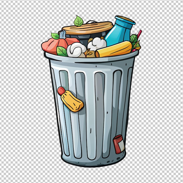 PSD illustration of a cartoon vector of trash bin on transparent background