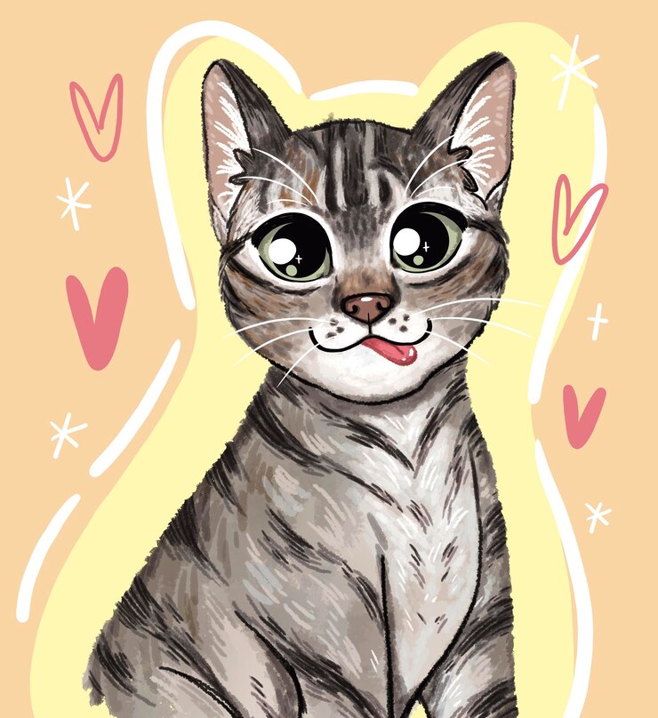 PSD illustration cat leadcolored kitten happy pet