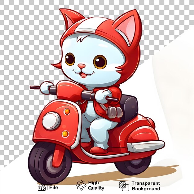 PSD Иллюстрация кошка едет на мотоцикле изолирована на прозрачном фоне png файл