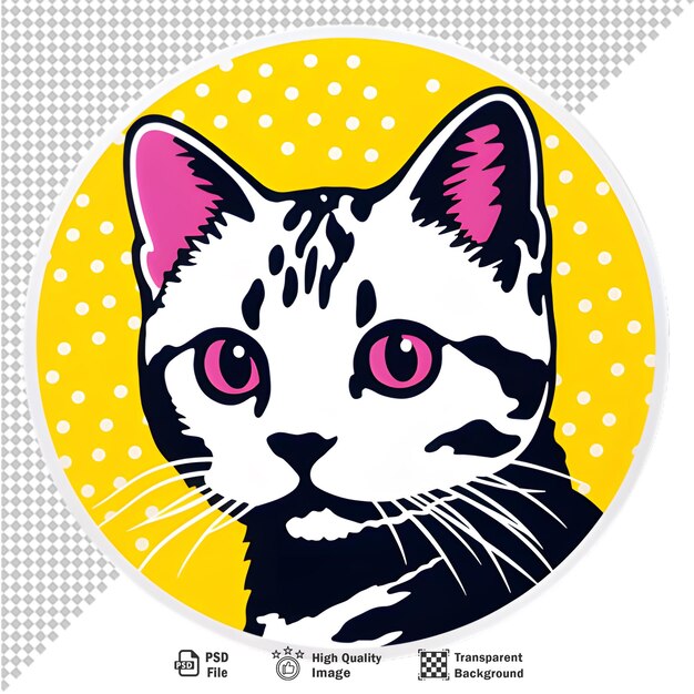 PSD 透明な背景に描かれた猫の丸いステッカー