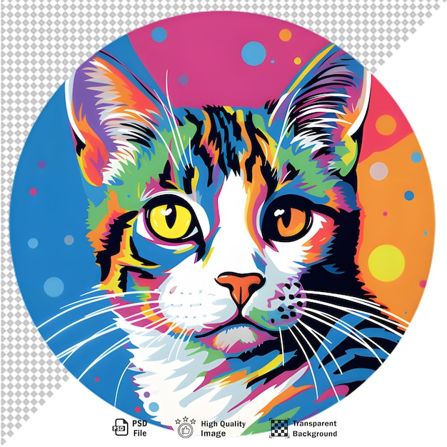 PSD illustration cat round sticker on transparent background