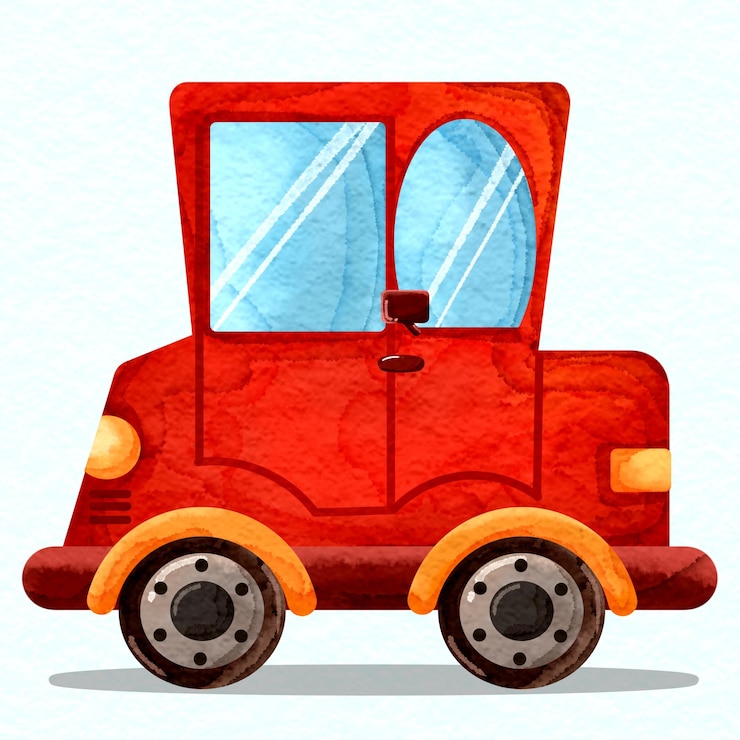 PSD illustration charming red watercolor cartoon car perfect for kids projects