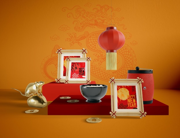 PSD illustration of chinese new year objects