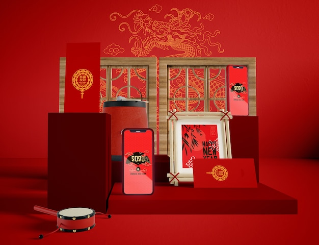 PSD illustration of  chinese new year traditional objects